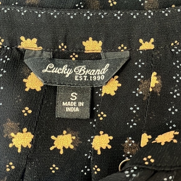 Lucky Brand Semi-Sheer Boho Peasant Top Black Gold Size Small - Picture 2 of 7